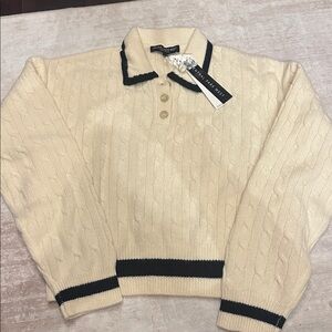 NWT Central Park West Ivory Sweater with Dark Trim size s retail $150